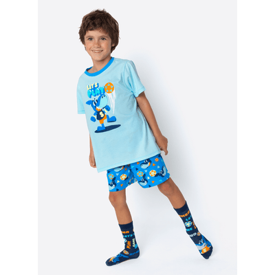 Pijama Manga Curta Algodão Menino Tubarão Futevôlei