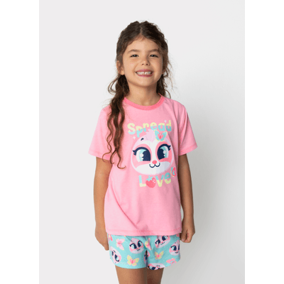 Pijama Manga Curta Algodão Menina Preguiça Picnic