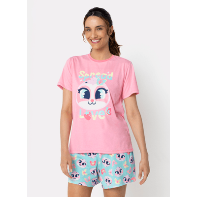 Pijama Manga Curta Algodão Feminino Preguiça Picnic