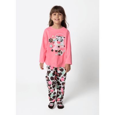 Pijama Manga Longa Algodão Menina Vaca Chocolate