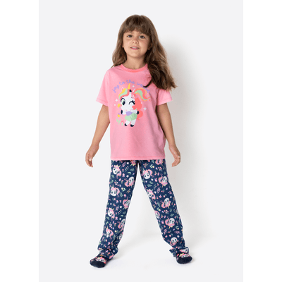 Pijama Manga Curta Algodão Menina Unicórnio Encantada