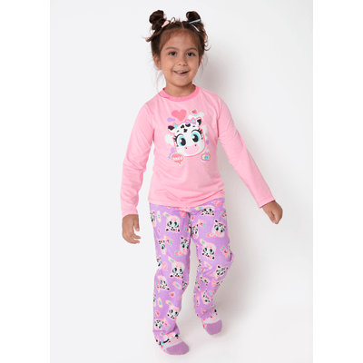 Pijama Manga Longa Algoodão Menina Vaca Patches
