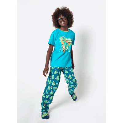 Pijama Manga Curta Algodão Menino Teen Dino Miami