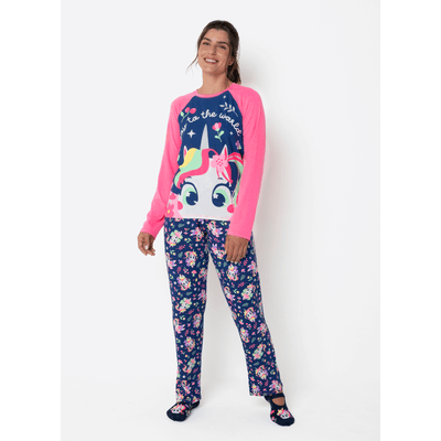 Pijama Manga Longa Viscolycra Feminino Unicórnio Encantada