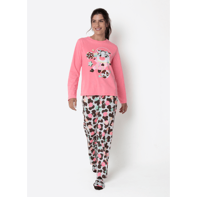 Pijama Manga Longa Algodão Feminino Vaca Chocolate