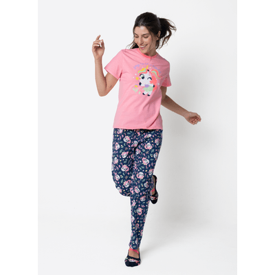 Pijama Manga Curta Algodão Feminino Unicórnio Encantada