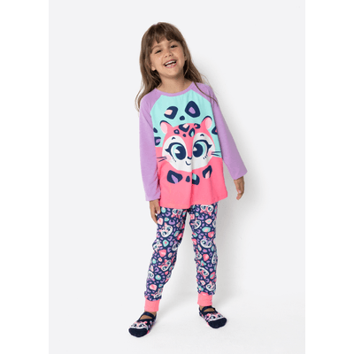 Pijama Manga Longa Viscolycra Menina Onça Fantástica