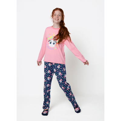 Pijama Manga Longa Algodão Menina Teen Unicórnio Encantada