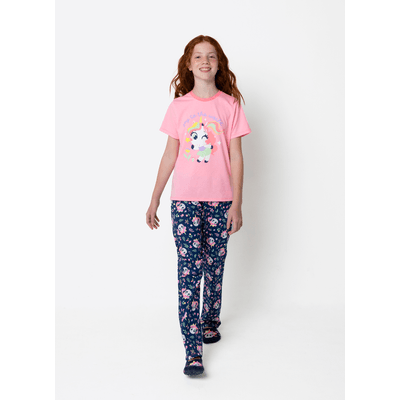Pijama Manga Curta Algodão Menina Teen Unicórnio Encantada