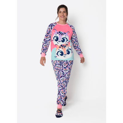 Pijama Manga Longa Soft Feminino Onça