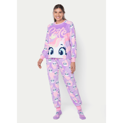 Pijama Manga Longa Soft Feminino Unicórnio Diamante