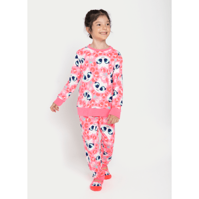 Pijama Manga Longa Moletinho Menina Gata Cereja