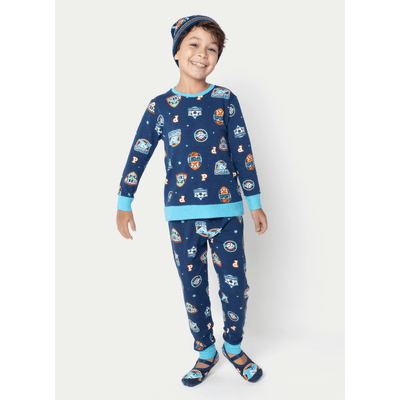Pijama Manga Longa Moletinho Menino Tubarão Futebol