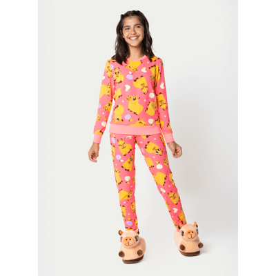 Pijama Manga Longa Moletinho Menina Teen Capivara Chocolate