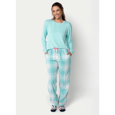 Pijama Manga Longa Flanela Feminino Xadrez