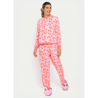 Pijama Manga Longa Moletinho Feminino Gata Cereja