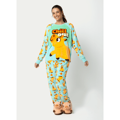 Pijama Manga Longa Soft Adulto Unissex Capivara Vibes