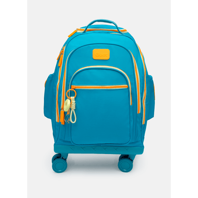 Mochila com Rodinha 360 Azul Petróleo e Laranja